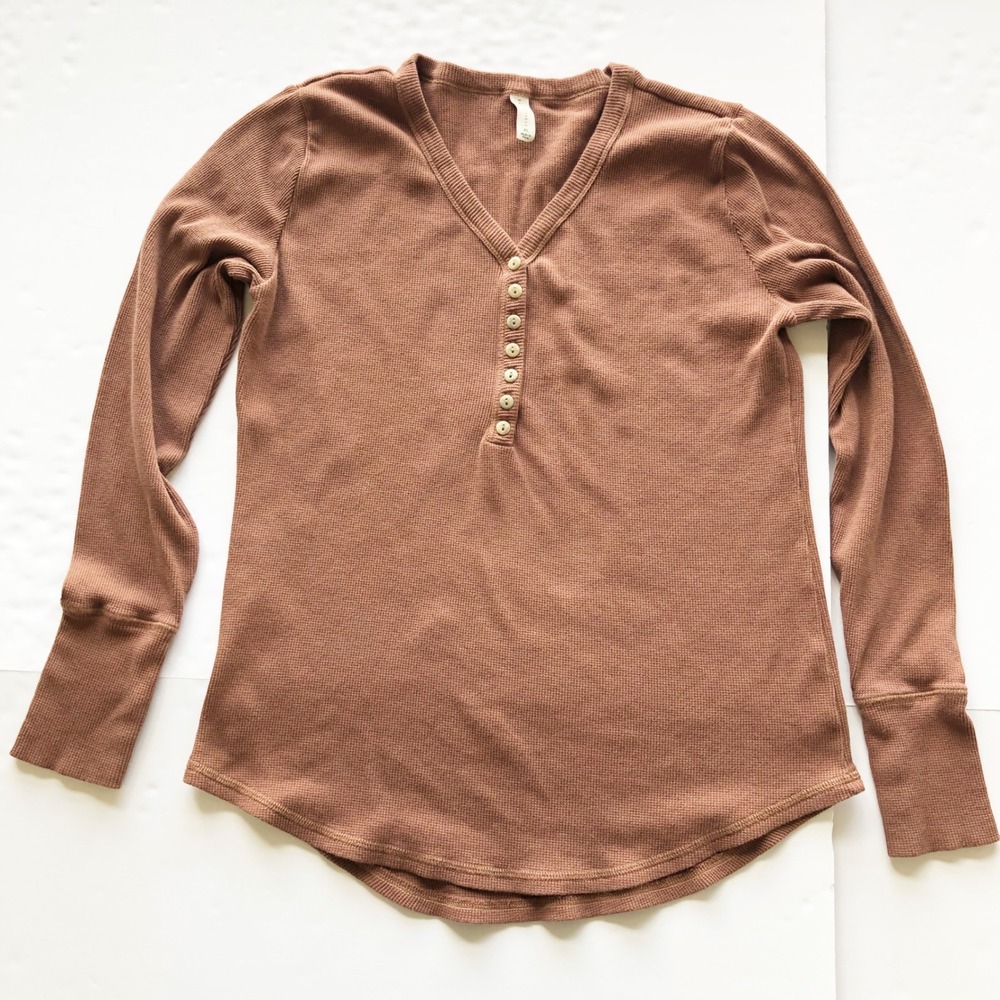 Smith Rogue Shirt Womens XL Terracotta Brown Waffle Knit Henley Long Sleeve Top